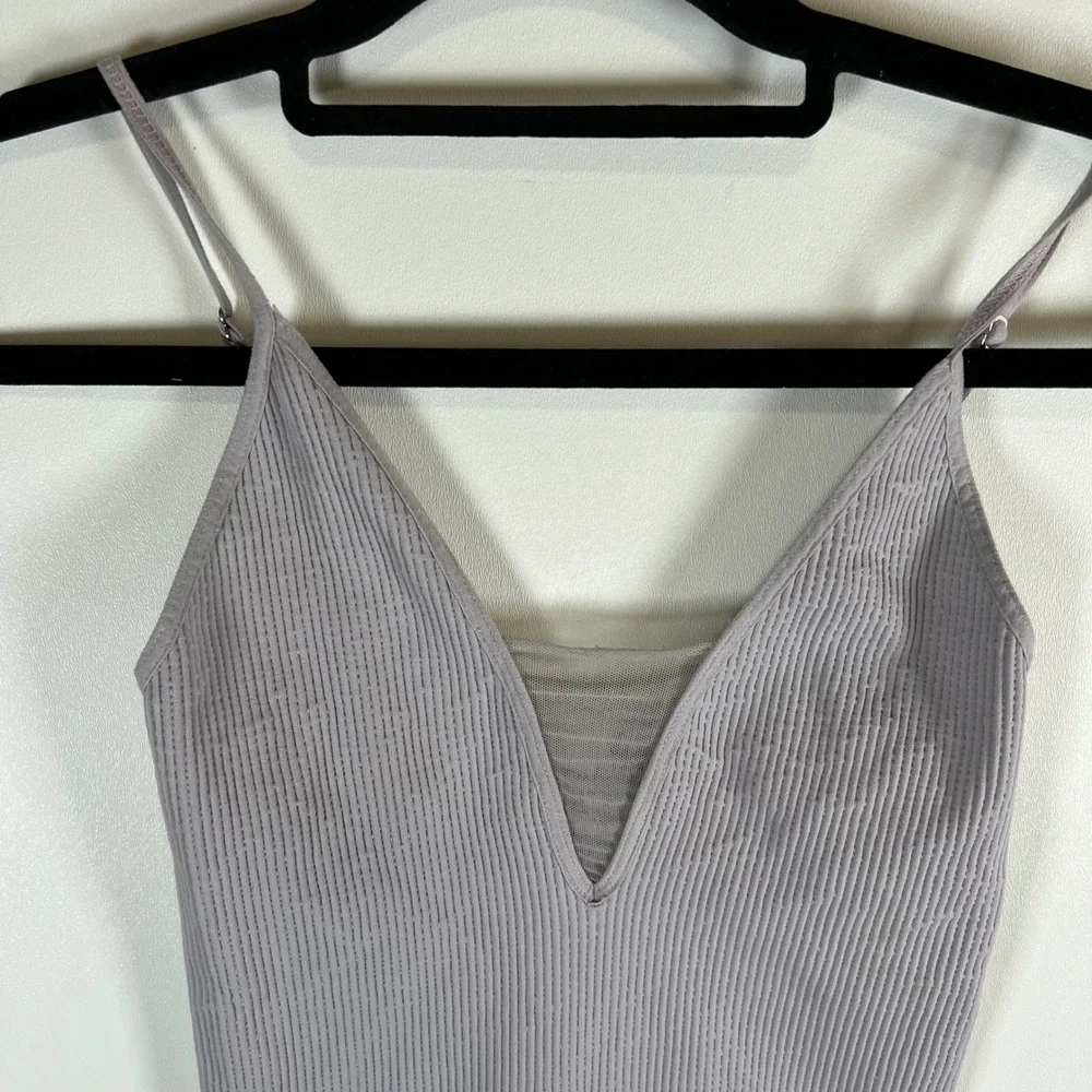 Intimately Free People Ribbed V-Neck Mesh Inset Camisole Lavender Grey One Size‎